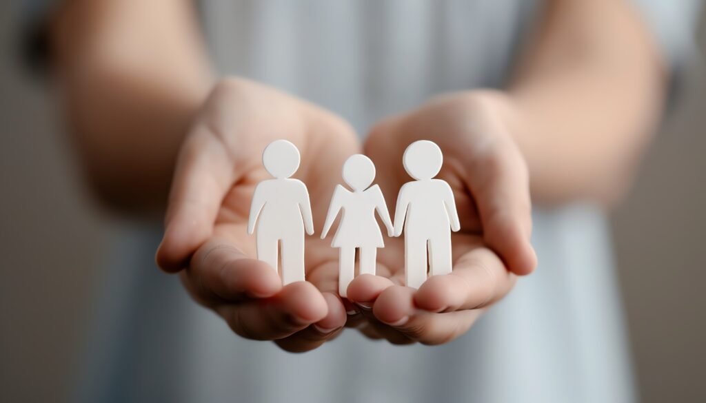 Hands holding paper family cutout figures - family legacy planning concept