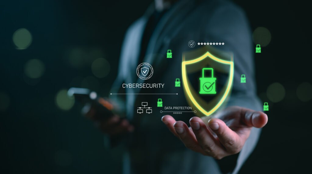 Cybersecurity and data protection concept with digital shield