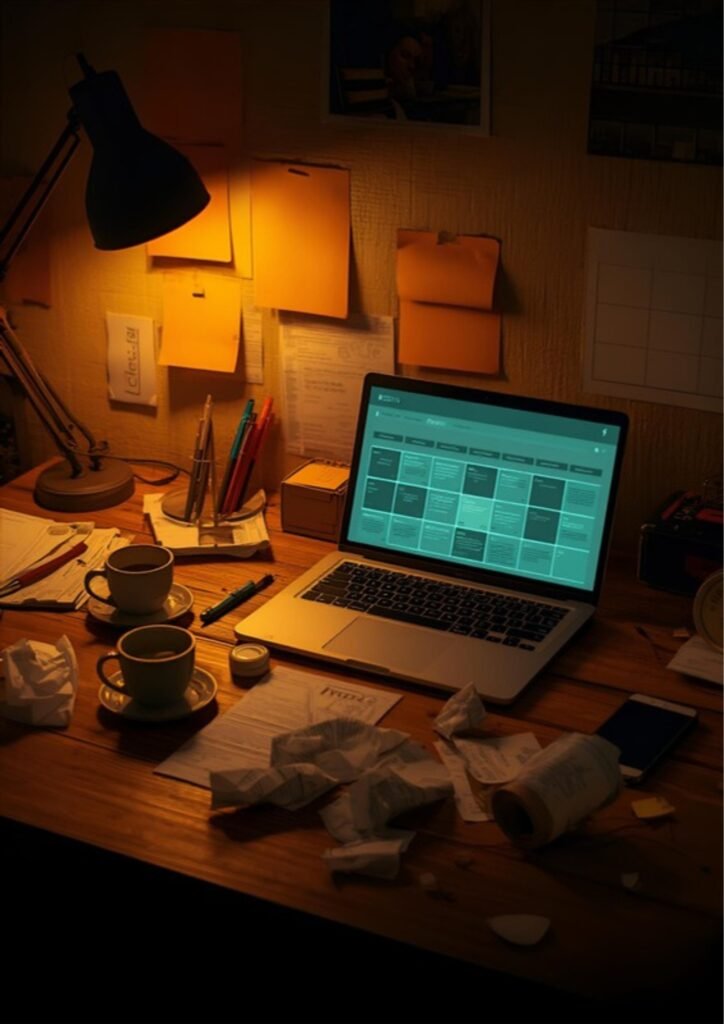 Chaotic home office desk with scattered receipts and tax documents representing the annual tax season scramble